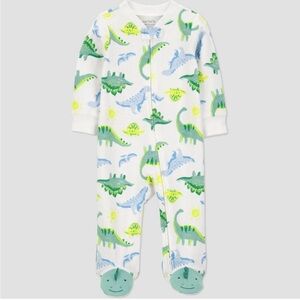 Carter's White Footie with Green and Blue Dinosaurs